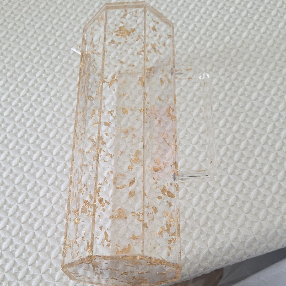Clear Acrylic Pitcher with Gold Flakes.